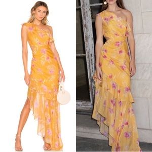 AMUR Vi Yellow Floral One-Shoulder Dress 8